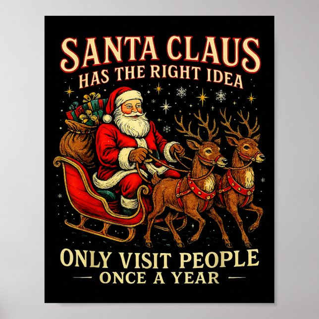 Santa Has The Right Idea Funny Introvert Christmas Poster (Framsidan)