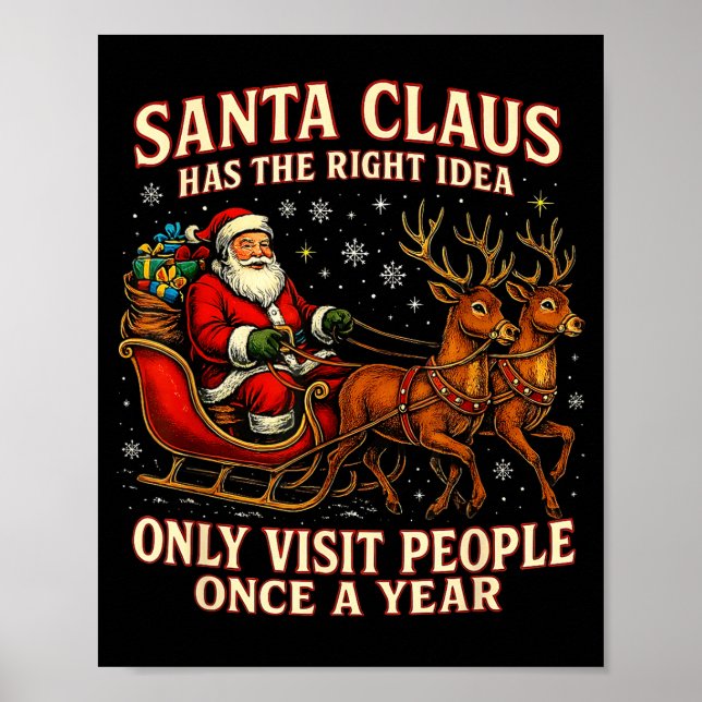 Santa Has The Right Idea Funny Introvert Christmas Poster (Framsidan)