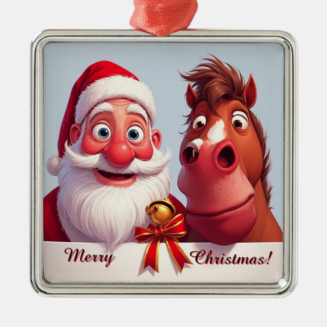 🎄 Santa Häst Jul Högtidlig Prydnad Present ✨ Julgransprydnad Metall (Framsidan)