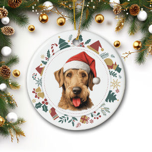 Santa Hat Airedale Terrier God jul Bilder Wandan Julgransprydnad Keramik