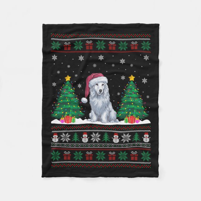 Santa Hat Akbash Hund Ljus Ugly Sw Fleecefilt (Framsidan)