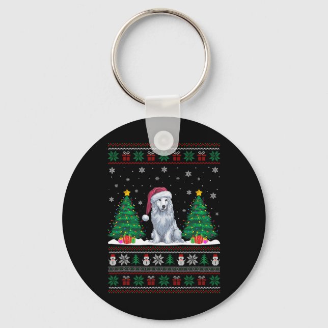 Santa Hat Akbash Hund Ljus Ugly Sw Nyckelring (Framsida)