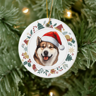 Santa Hat Akita Hund jul-Bilder-utandning Julgransprydnad Keramik