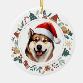 Santa Hat Akita Hund jul-Bilder-utandning Julgransprydnad Keramik