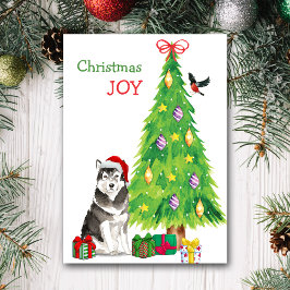 Santa Hat Alaska Malamute Hund och Helgdag Helgkort