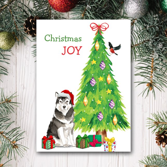 Santa Hat Alaska Malamute Hund och Helgdag Helgkort (Skapare uppladdad)