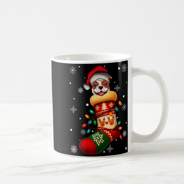 Santa Hat American Bulldog Dog In Christmas Socks  Kaffemugg (Höger)
