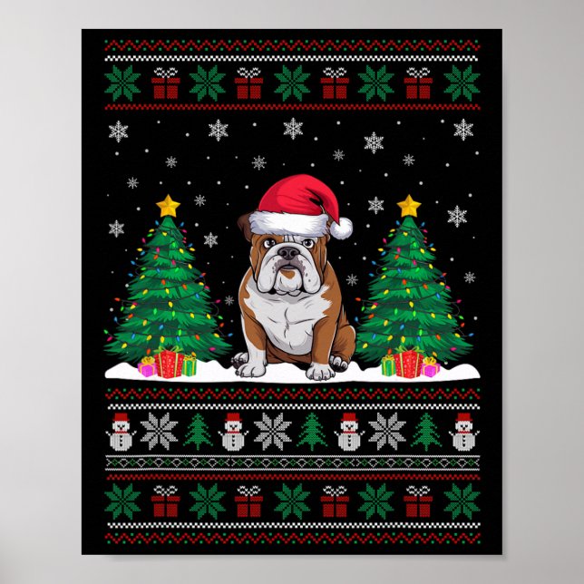 Santa Hat American Bulldog Julafton Träd Ljus Ugly Poster (Framsidan)