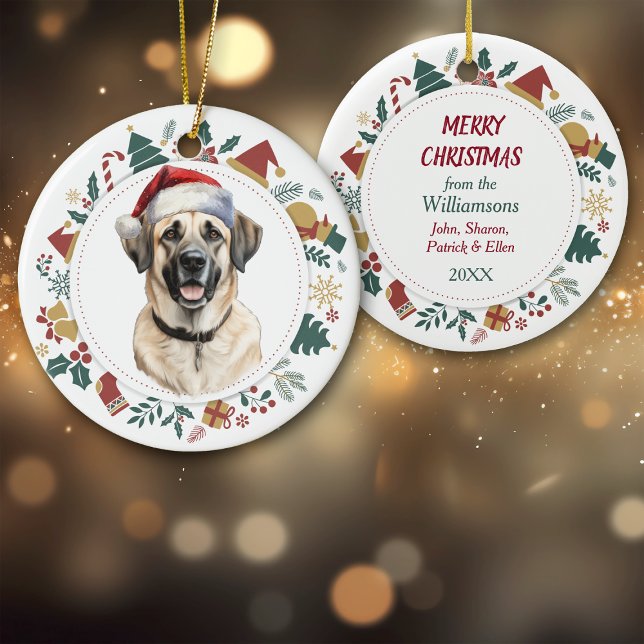 Santa Hat Anatolian Shepherd Hund God Julgransprydnad Keramik (Skapare uppladdad)