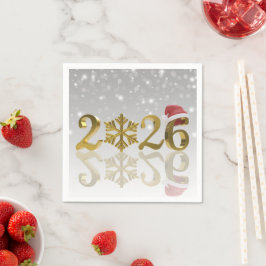 Santa Hat and Snowflake | Happy New Year Gold 2026 Pappersservett