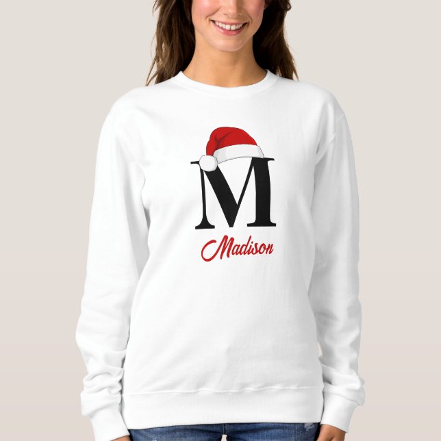 Santa Hat Anpassningsbar Monogram-familjens jul T Shirt (Framsida)