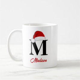 Santa Hat Anpassningsbar Monogram Red Script-jul Kaffemugg