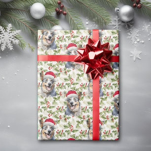 Santa Hat Australian Cattle Hund jul Holly Presentpapper