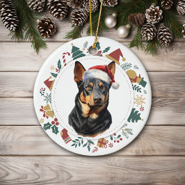 Santa Hat Australian Kelpie Hund God Julgransprydnad Keramik