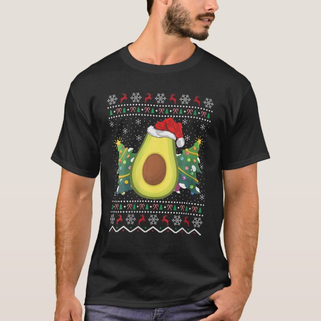 Santa Hat Avocado Ugly jul Sweater Fruit Lov T Shirt (Framsida)