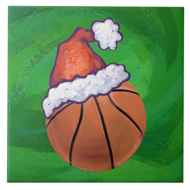 Santa Hat Basketball på Grönt Kakelplatta (Framsidan)