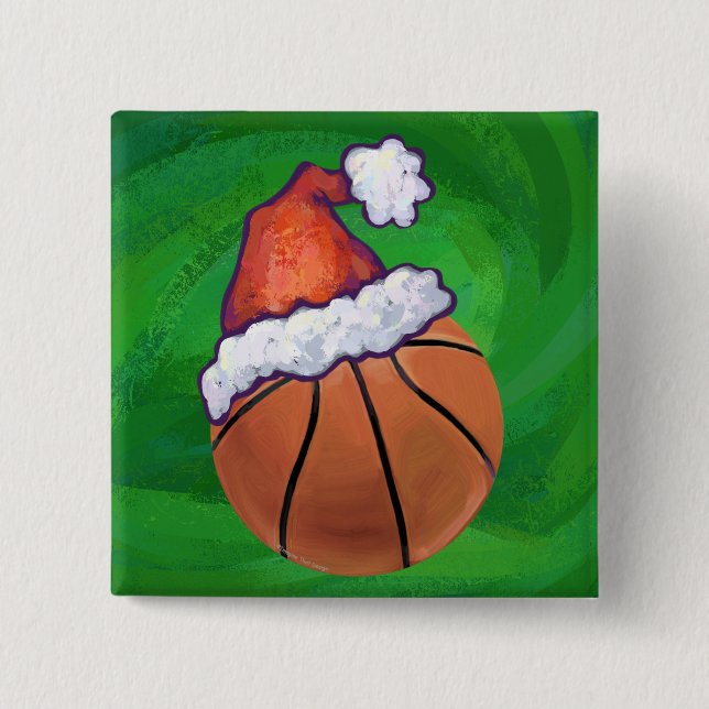 Santa Hat Basketball på Grönt Knapp (Framsida)