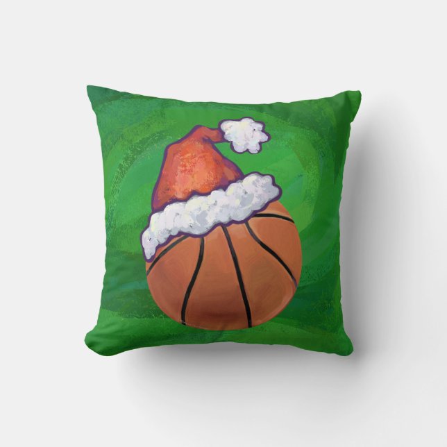 Santa Hat Basketball på Grönt Kudde (Framsida)