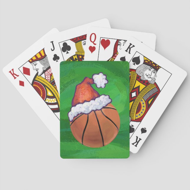 Santa Hat Basketball på Grönt Spelkort (Baksidan)