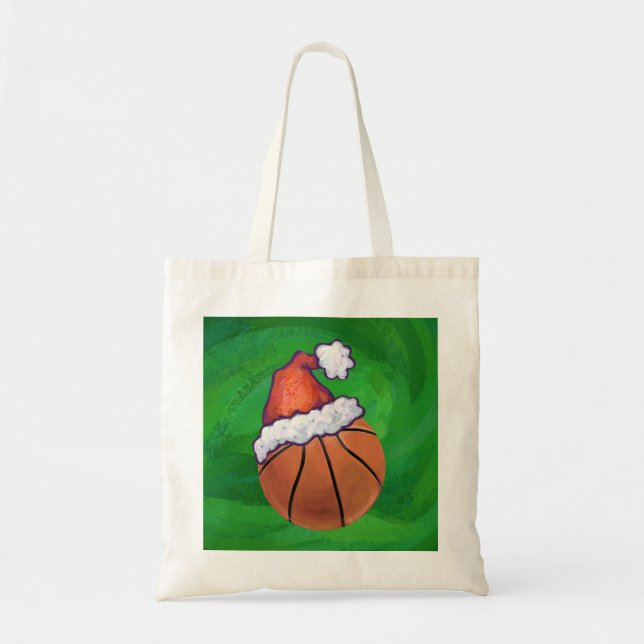 Santa Hat Basketball på Grönt Tygkasse (Framsidan)