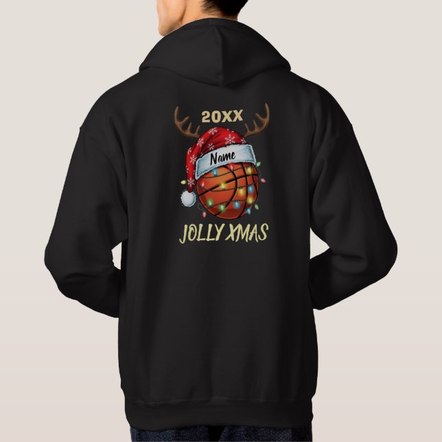  Santa Hat Basketball Reindeer Christmas Fun Sport Hoodie (Baksida)