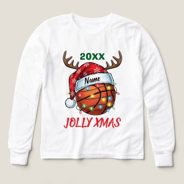  Santa Hat Basketball Reindeer Christmas Fun Sport T Shirt (Design framsida)