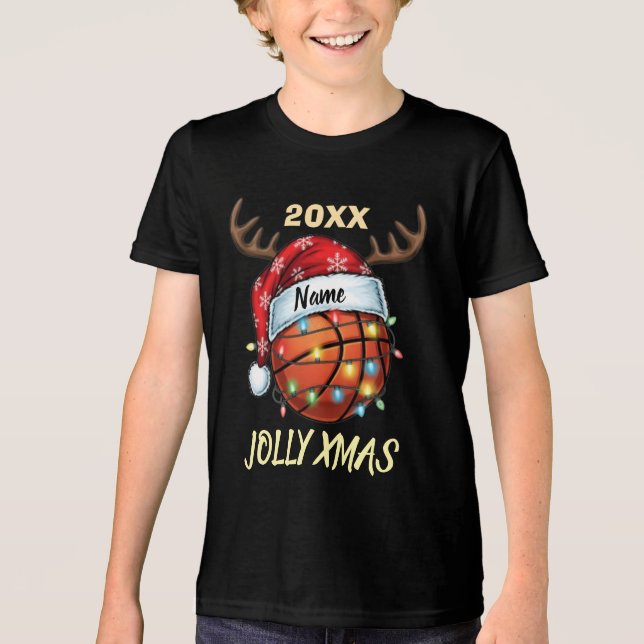  Santa Hat Basketball Reindeer Christmas Fun Sport T Shirt (Framsida)