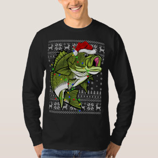 Santa Hat Bass Fish Julafton Lighting Ugly Bass Kr T Shirt