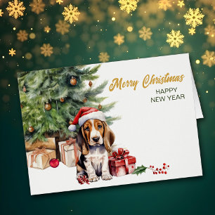 Santa Hat Basset Hound Puppy Hund jul Hälsningskort
