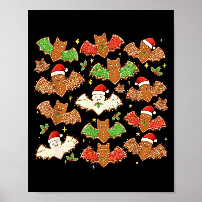Santa Hat Bat Soky Christmas Gingerbread Bats Xmas Poster (Framsidan)