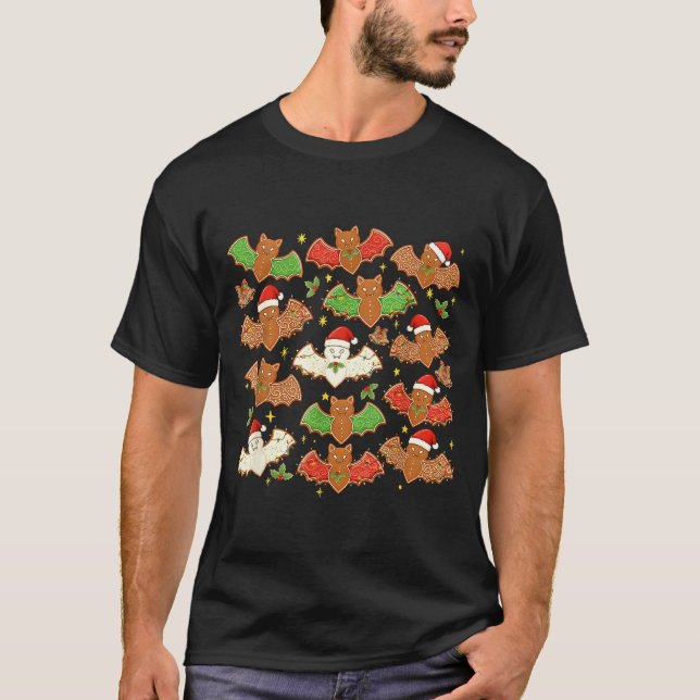 Santa Hat Bat Soky Christmas Gingerbread Bats Xmas T Shirt (Framsida)