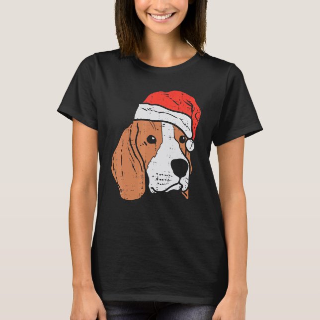 Santa Hat Beagle Christmas Xmas Dog  Owner Men Wom T Shirt (Framsida)