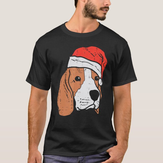 Santa Hat Beagle Christmas Xmas Dog  Owner Men Wom T Shirt (Framsida)