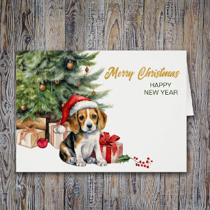 Santa Hat Beagle Hound Puppy Hund jul Hälsningskort