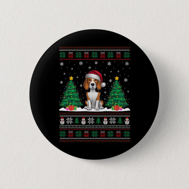 Santa Hat Beagle Hund Julgran Ljus Ugly Sw Knapp (Framsida)