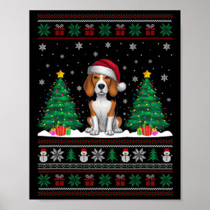 Santa Hat Beagle Hund Julgran Ljus Ugly Sw Poster