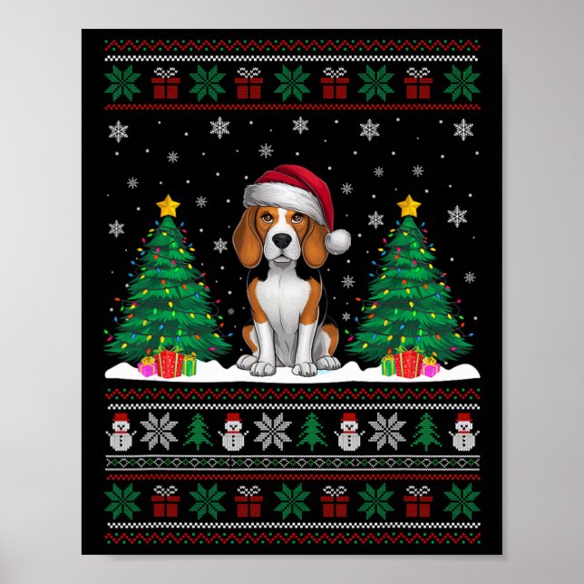 Santa Hat Beagle Hund Julgran Ljus Ugly Sw Poster (Framsidan)