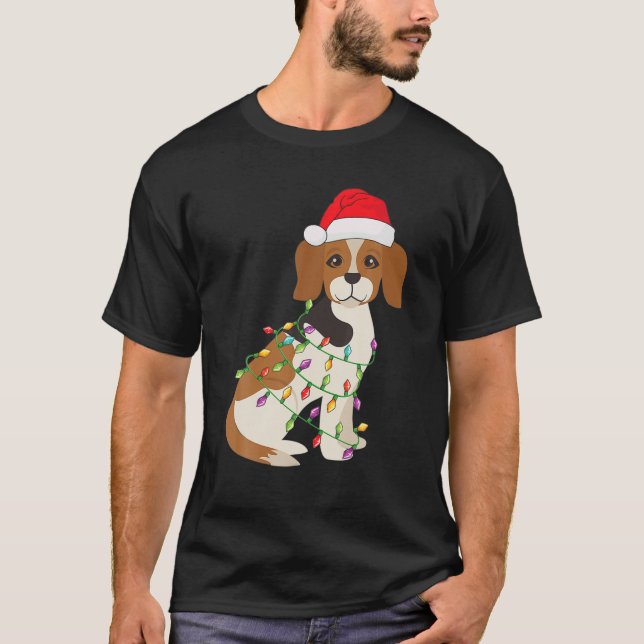 Santa Hat Beagle jul Light Funny Julafton Hund Lo T Shirt (Framsida)