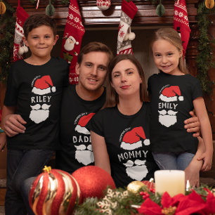 Santa Hat & Beard Add Namn Family-jul T Shirt