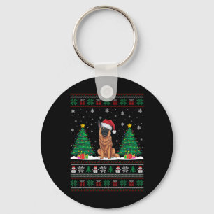 Santa Hat belgisk Malinois Hund Julafton Träd Ljus Nyckelring