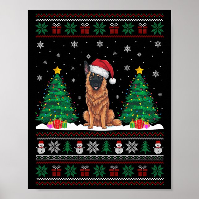 Santa Hat belgisk Malinois Hund Julafton Träd Ljus Poster (Framsidan)