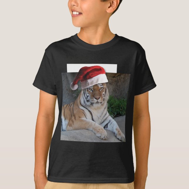 Santa Hat Bengal Tiger Tee Shirt (Framsida)