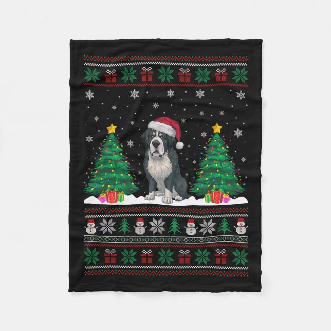 Santa Hat Bernard Hund Julgran Ljus Ugly S Fleecefilt (Framsidan)