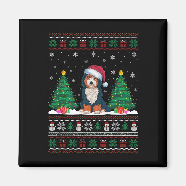 Santa Hat Bernedoodle Hund Julgran Ljus Ug Magnet (Framsidan)