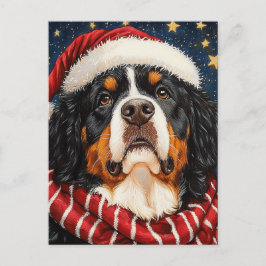 Santa Hat Bernese Mountain Hund Blue Guld Starry Vykort