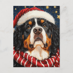 Santa Hat Bernese Mountain Hund Blue Guld Starry Vykort