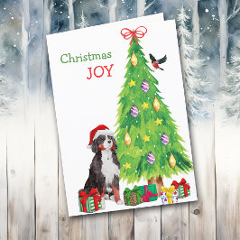 Santa Hat Bernese Mountain Hund och Julgran Helgkort