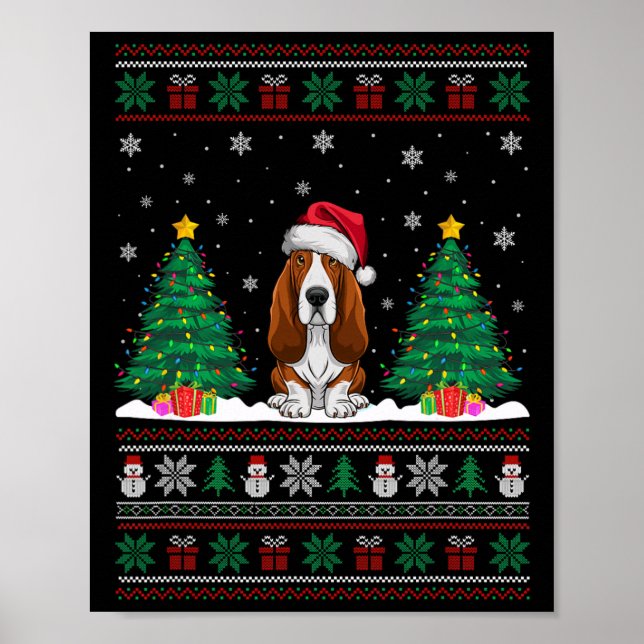 Santa Hat Bet Hound Hund Julafton Träd Ljus Ugly S Poster (Framsidan)