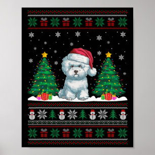 Santa Hat Bichon Frise Hund Julafton Träd Ljus ugl Poster