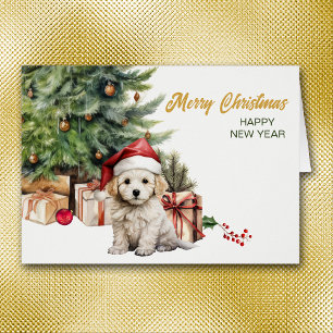 Santa Hat Bichon Frise Puppy Hund jul Hälsningskort